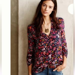 Maeve,Size 8,Black Floral Blouse